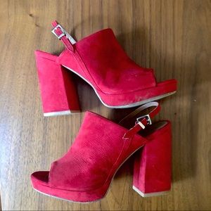 UO red chunky heel slingback